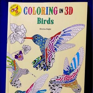 Coloring in 3D. Birds Grown-ups and kids  Coloring Book with 3D Glasses